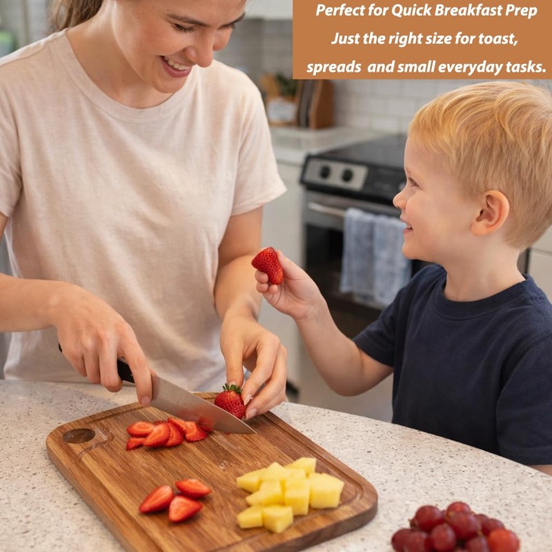 Acacia Wood Cutting Board, Reversible Small Cutting Board with Juice