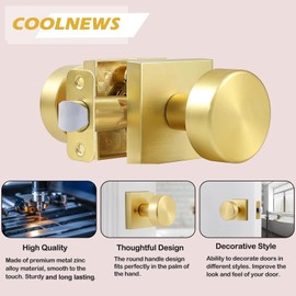 coolnews Passage Gold Door Knobs Interior, Heavy Duty Square Door Knobs Modern Door Handle for Hall Closet, Satin Brass