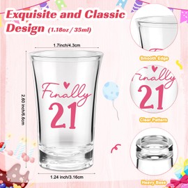 Kritkin 24 Sets 21st Birthday Party Favor for Guests Finally 21st Acrylic Clear Shot Glasses Cheers to 21 Years Shot Glasses Thank You Tag Organza Bag Twine Anniversary Party Supplies (Pink)
