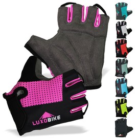 LuxoBike Guantes de ciclismo, guantes de bicicleta, guantes de bicicleta, guantes de bicicleta de montaña, antideslizantes que absorben los golpes, transpirables, guantes deportivos cortos de medio dedo, accesorios para hombres y mujeres