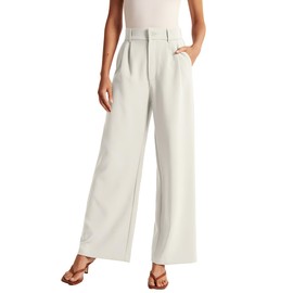 NOAHELLA Womens Wide Leg Pants High Waisted Business Casual Summer Dress Pants Palazzo Long Work Trousers with Pockets Off White M