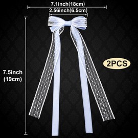 CustomyLife 2Pcs Blue Lace Hair Bows Cute Coquette Bow Clips Long Tail Ribbon Bowknot Barrettes for Women Christmas Valentines Wedding Prom Decorative Accessories