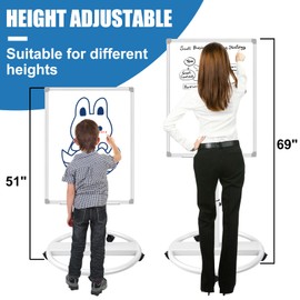 CALENBO Magnetic Mobile Dry Erase Board, 36 x 24 inches Flipchart Easel Standing Board, 3' x 2' Height Adjustable Easel White Board with 25 Sheets Paper Pad - Whiteboards for Classroom, Home, Office