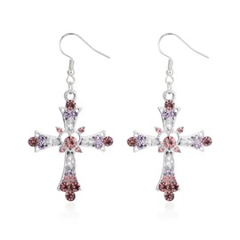 JDONL Boho Cross Dangle Drop Earrings Dainty Birthstone Earring Jewelry Birthday Gifts for Her Women, Large, Metal, No Gemstone