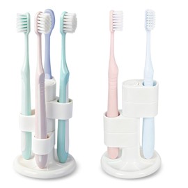 2 Pack 360° Rotating Toothbrush Holder for Bathroom, 4-Slot Toothbrush Storage Organizer with Non-Slip Base, Compact Toothbrush Bathroom Countertop Holders for Family Tooth Brushes, White