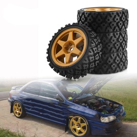 4 Pieces 1/10 On Road Wheels and Tires Compatible with Tamiya TT01/TT02/XV-01, Compatible with Kyosho FW06 Tires, Crawler Mud, Terrain, RC Rally, Car Parts, Accessories