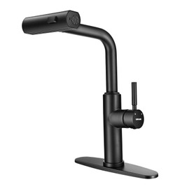 WEWE Waterfall Kitchen Faucet with Pull Down Sprayer, Black Kitchen Faucet with 3 Modes(Sweep/Stream/Waterfall) Swivel Switch Mode,Single Handle Kitchen Sink Faucet