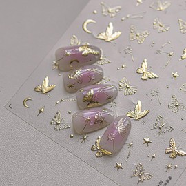 Butterfly Nail Art Stickers Decals Golden Star Butterflies Nail Stickers 5D Embossed Butterfly Nail Decals Hollow Butterflies Nails Supply Spring Summer Nails Design Stickers Cute Nail Decor for Women