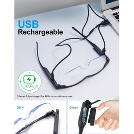 OKH 200% Magnifying Glasses with Light, Rechargeable LED Lighted Magnification Eyeglasses, Anti Blue Light, Bright Sight Hands Free Magnifier for Close Work, Craft, Jewellers, Reading, Hobby
