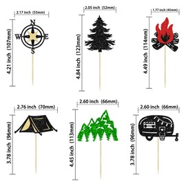 24 piezas de decoración para magdalenas de campista feliz con purpurina, árbol de campaña, tienda de campaña para el fin de semana al aire última intervensión, campista, bosque, leñador, temática de fiesta de cumpleaños, suministros para decoración de pa