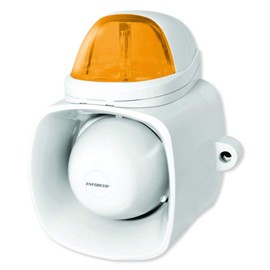Seco-Larm SH-816S-SQ/A Self-Contained Siren with Strobe Light, 120dB Warble-Tone Siren, Audio Input for Broadcasting Messages Or Audio Playback, IP65 Weatherproof, White with Amber Light
