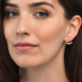 Namana Gold Ear Jacket Earrings for Women in 925 Sterling Silver, Unique Gold Earrings for Women in a Crown Design, Cute 925 Sterling Silver Earrings with Cubic Zirconia Stones