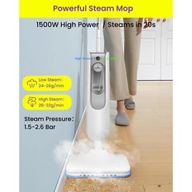 Steam Mop for Floor Cleaning, Effortless Ergonomic Design Floor Steamer for Hardwood and Tile, Adjustable Steam Modes, 1500W High Power, 16.4ft Cord, 400Ml XL Tank, 2 Washable Pad