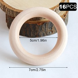 16 Pieces Wood Rings, 70mm Unfinished Natural Wooden Rings, Smooth Wood Circles, for Craft DIY, Decoration, Ring Pendant
