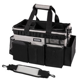 SCAVATA Wearable Cleaning Caddy Bag, Cleaning Caddy Supplies Organizer with Handle & Shoulder Straps for Housekeepers, Under Sink & Car Cleaning Tool Organizers with 4 Foldable Divider (Grey)