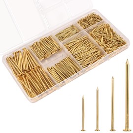 Gold Picture Hanging Nails Kit 650 Pcs - 4 Sizes Premium Galvanized Steel Wall Nails with Storage Box for Frames, Photos, Artworks