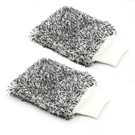 KLOPINXINGH 2 Pcs Microfiber Car Wash Mitt Cleaning Gloves Soft Absorbent and Scratch Free Cleaning Gloves Professional Scratch Free Polishing Cleaning Mitts for Auto Motorcycle (Black)