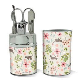 Cats and Flowers Stainless Steel Manicure Pedicure Grooming Beauty Care Travel Kit