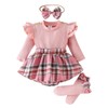 Eqenkely Infant Baby Girls 3Pcs Romper Dress Outfits Ruffle Long