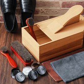 Wovnet 9 Pcs Shoe Shine Valet Box Including 1 Wooden Storage Box, 3 Colors Shoe Cream, 3 Big Brushes and 2 Towels, Shine Care Kit for Men Leather Boot Father's Day Birthday Gift