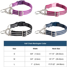 Petiry Half Chain Choke Collar Reflective Nylon Half Choke Collar with Safety Quick Release Buckle,Escape-proof Anti-pull for Medium Dogs Neck 35-43cm(Blue,Mediuml)