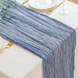 Camino de mesa de gasa azul polvoriento, decoración de primavera y verano de 10 pies, estilo bohemio de tela de queso, pasillo de Pascua para bodas, fiestas, bebés, despedidas de soltera