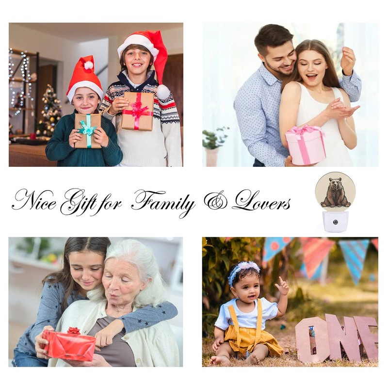 EKOBLA Cabin Bear Night Lights Plug into Wall Lovely Brown