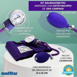 MEDSTAR | Kit Baumanometro Aneroide con Estetoscopio de una Campana FULL COLOR (Morado)