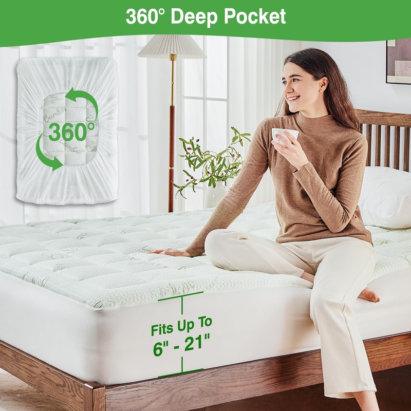 Queen Mattress Pad Cover, Viscose Made from Bamboo Pillow Top