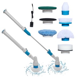 Shower Scrubber with Long Handle，Tub and Tile Scrubber with 6pcs Cleaning Scrubber Brush, Electric Shower Scrubber for Bathroom, Tub, Tile, Floor, Kitchen, Window,Blue