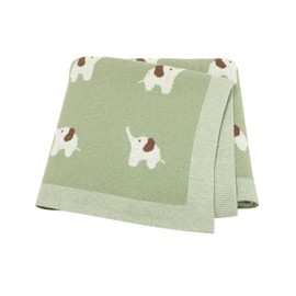 LAWKUL Baby Blankets for Newborn 100% Cotton Knitted Elephant Soft Blanket Airy for Boy Girl Green, Pram/Mose Basket(90x70cm)
