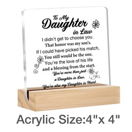 Daughter in Law Gifts from Mother in Law Birthday Gifts To My Daughter in Law Desk Decorative Signs Plaques 4 x 4 Inches acrylic Christmas Gifts