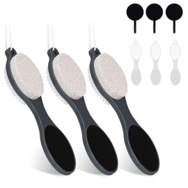 Yclin Foot File Callus Remover-3 Pcs 4 in 1 Foot Scrubber Dead Skin Remover for Feet,Pumice Stone, Foot Rasp and Sand Paper for Home Foot Care,Foot Brush for Shower (Grey Pedicure Foot File)