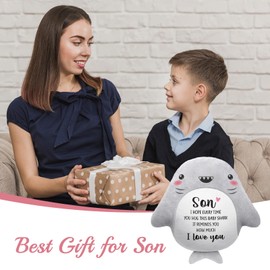 IDELTIME Gifts for Son Birthday, I Love You Shark Pillow, Son Gifts from Mom Dad, Gifts for Son in Law, Sons Gift on Birthday Graduation Christmas Valentines Day, Cute Decorative Throw Pillow