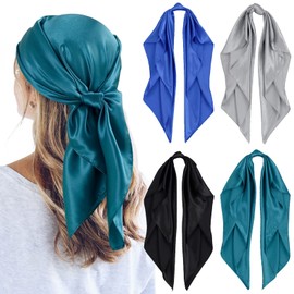QBSM 4 Pcs 35'' Satin Head Scarf Silk Feeling Neck Scarves Hair Wrap for Sleeping Large Square Headscarf for Women