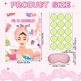 Ireer 38 Pieces Spa Party Games Pin The Cucumbers on The Girl Spa Party Poster Stickers with Blindfolds Spa Game Makeup Party Decorations for Kids Girl Women Spa Birthday Party Supplies Decorations