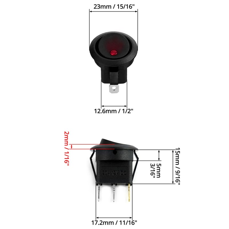 QWORK® 10Pcs LED Lighted Rocker Switch DC 12V 20A On/OFF,