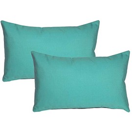 PILLOW DÉCOR Sunbrella Outdoor Pillow, Aruba Turquoise, 12"x19" (Set of 2) - Inserts Included