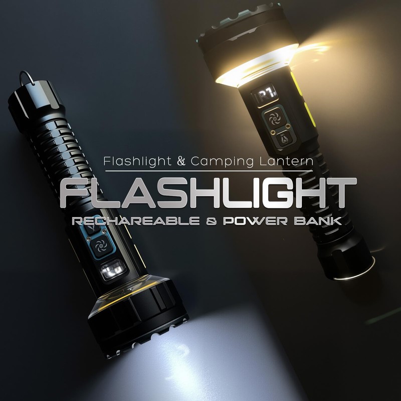 FANT.LUX Flashlight Rechargeable, 35000LM Bright Tactical Flashlights, 4000mAh with LCD