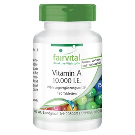 Fairvital | Vitamin A 10.000 I.E. - 120 Tabletten - 3000μg - Retinylacetat - qualitätsgeprüft und hochdosiert - 100% vegan - Made in Germany