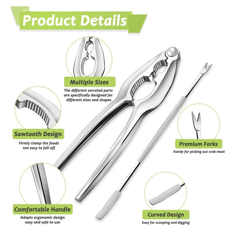 3 PCS Lobster Crackers and Picks Set, Stainless Steel Crab