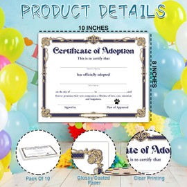 Pet Adoption Certificate - Adopt A Pet Certificate for Girl Boy - Black Gold Pet Adoption Party Decorations - Cat Dog Birthday Party Favors Supplies, 10 Adoption Certificates (CC17)