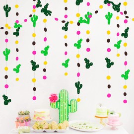 40Ft Green Cactus Brown Yellow Hot Pink Polka Dot Garlands Party Decorations Colorful Streamer for Tropical Summer Cactus Llama Mexican Fiesta Cinco De Mayo Mariachi Birthday Baby Shower Decorations
