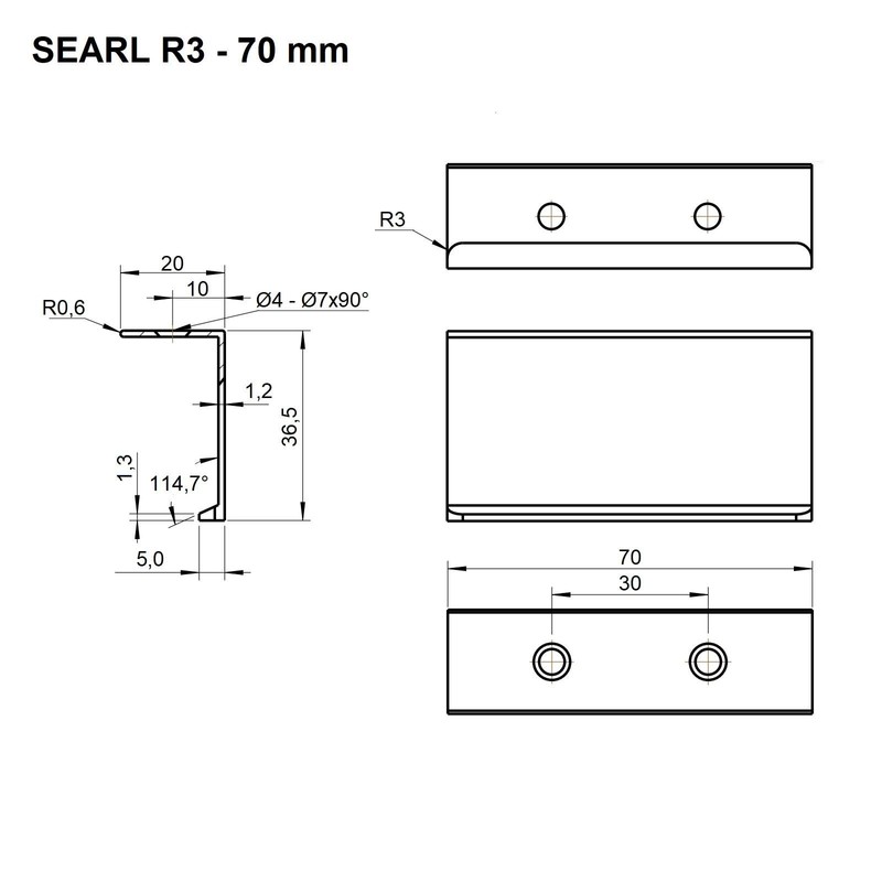 SOTECH SEARL Aluminium Furniture Handles 70 mm Black Anodised Brushed