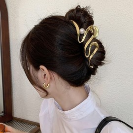 Trendy Pearl Snake Metal Shark Hair Clips for Updos and Half-Up Styles Free Size/11cm Silver 20ea