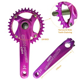 CDHPOWER 104 BCD 34T 170MM Mountain Bike Crankset, Purple