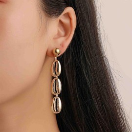 Iaceble Boho Shell Dangle Earrings Gold Shell Earrings Cowrie Shell Drop Earrings Vintage Seashell Earrings Jewelry for Women