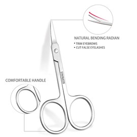 Eyebrow Scissors and Three Eyebrow Brushs,Nose Beard Trimming Scissors Eyelash with Curved Craft Stainless Steel Scissors