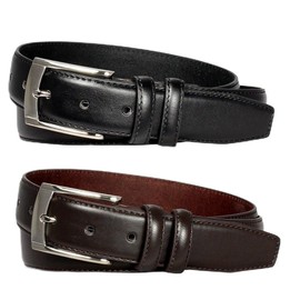 2 Pack: Men’s Black & Brown Leather Dress Belts (44)