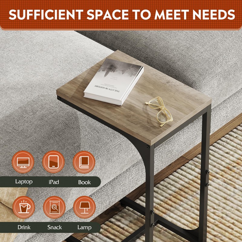 WLIVE C Shaped End Table, Small Couch Side Tables with